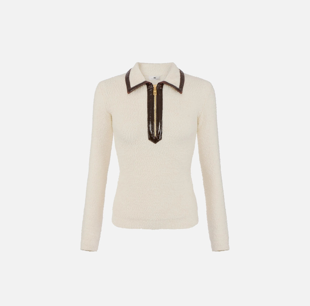 ELS-MK37S57 IVORY BOUCLE KNIT TOP