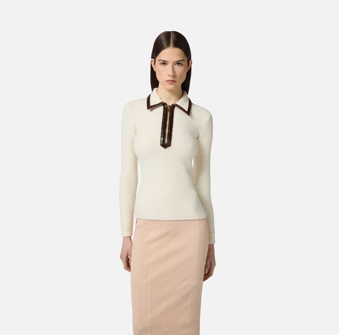 ELS-MK37S57 IVORY BOUCLE KNIT TOP