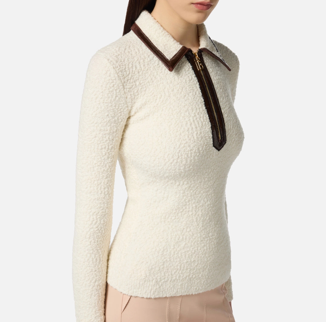 ELS-MK37S57 IVORY BOUCLE KNIT TOP