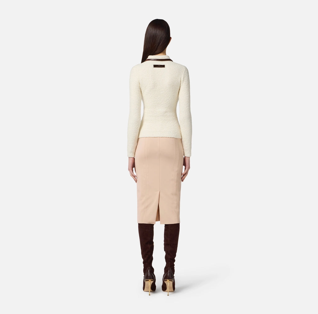 ELS-MK37S57 IVORY BOUCLE KNIT TOP