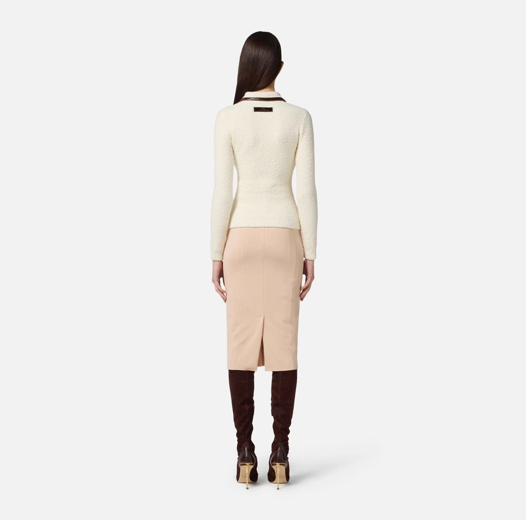 ELS-MK37S57 IVORY BOUCLE KNIT TOP