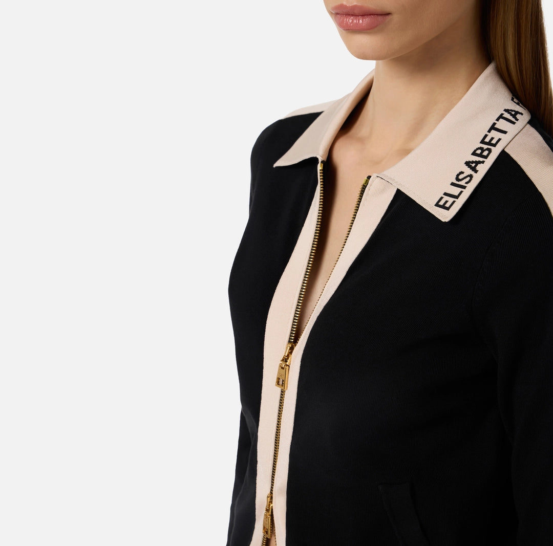ELS-MK66S61 BLACK&BEIGE LOGO ZIP TOP