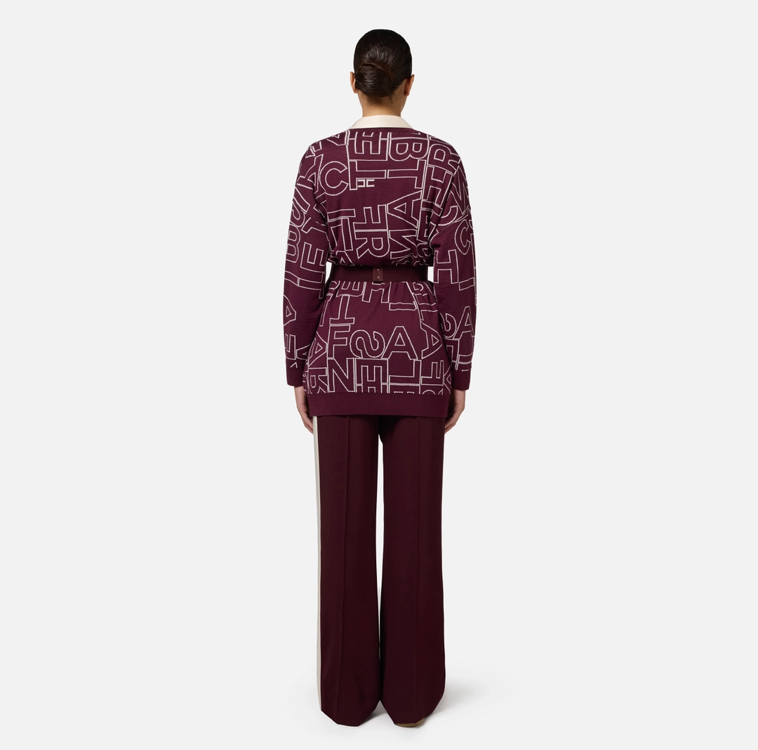 ELS-MK72M46 BURGUNDY WORD CARDIGAN