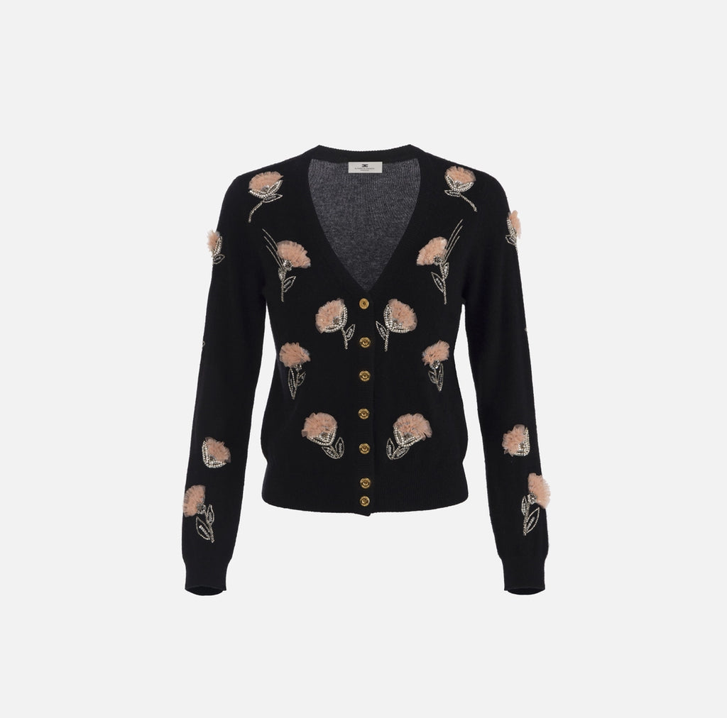 ELS-MK85S52 BLACK EMBROIDERED CARDIGAN