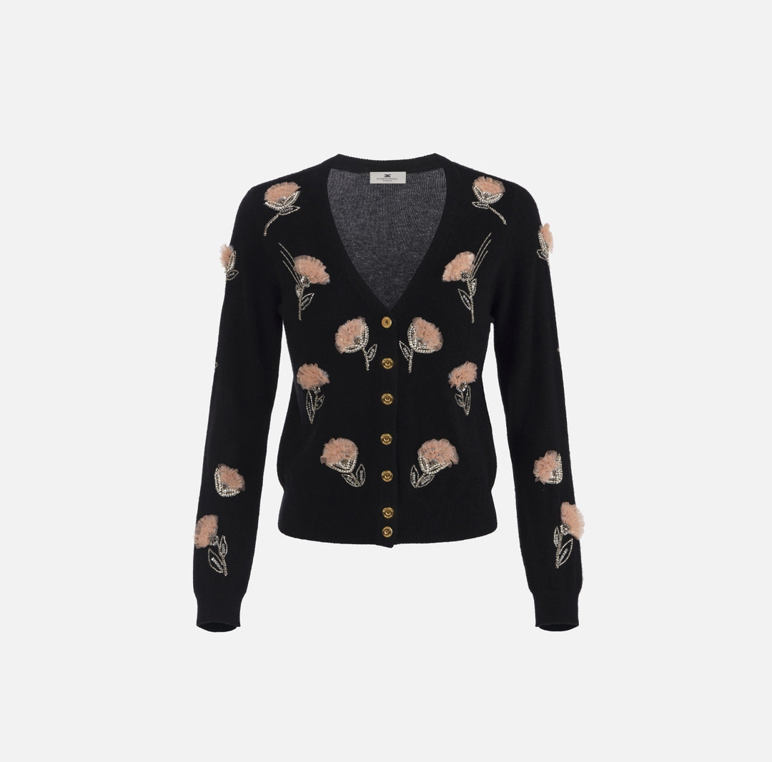 ELS-MK85S52 BLACK EMBROIDERED CARDIGAN