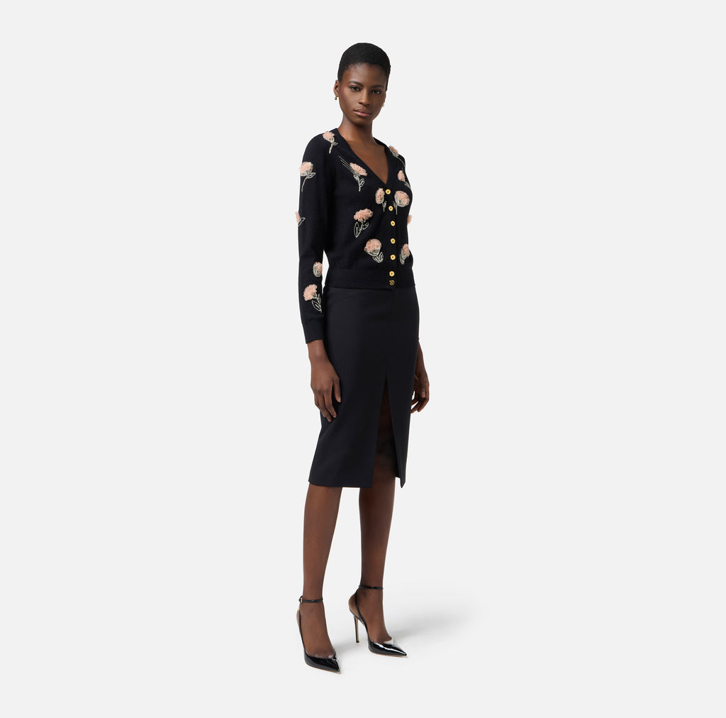 ELS-MK85S52 BLACK EMBROIDERED CARDIGAN