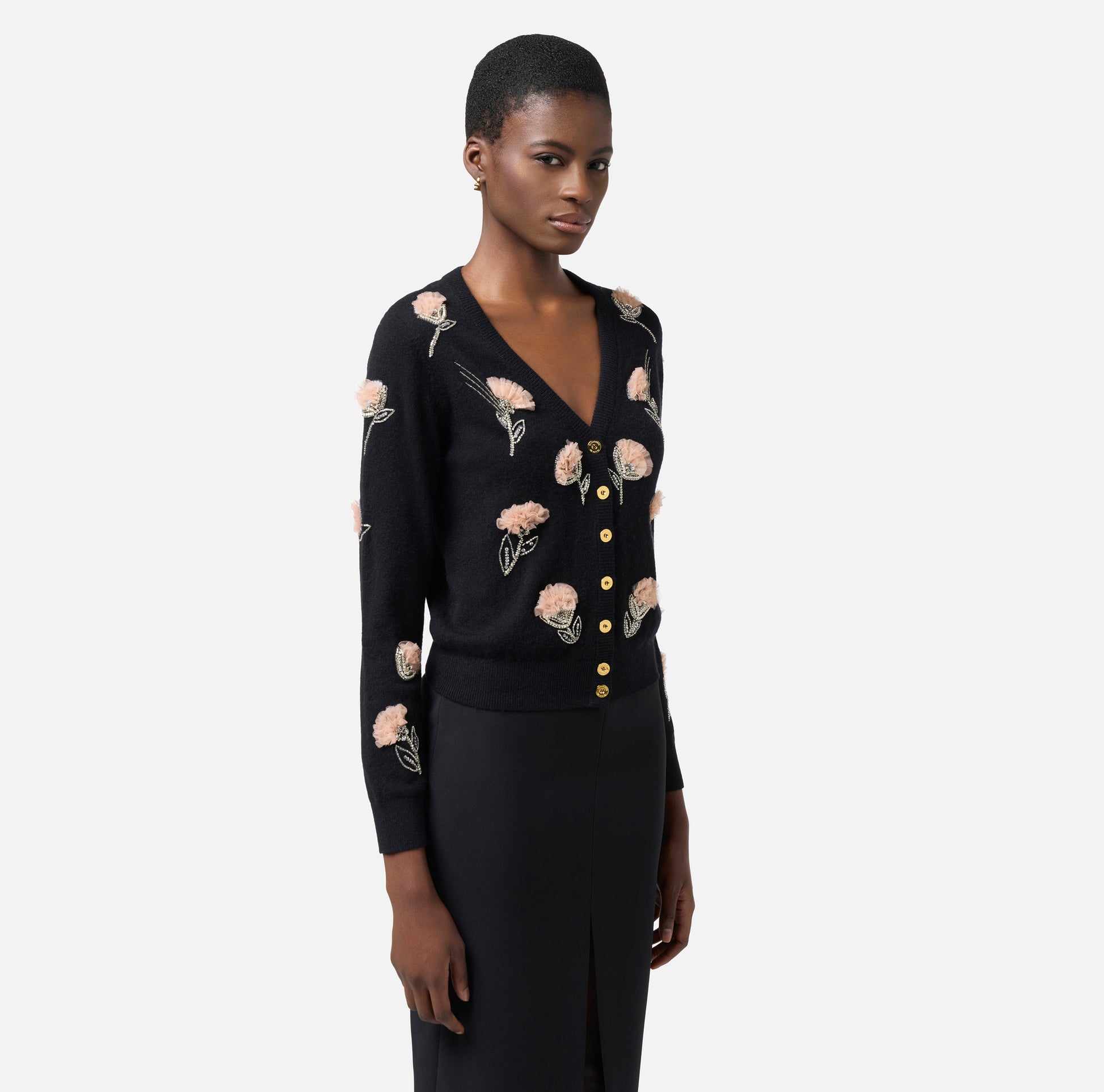 ELS-MK85S52 BLACK EMBROIDERED CARDIGAN