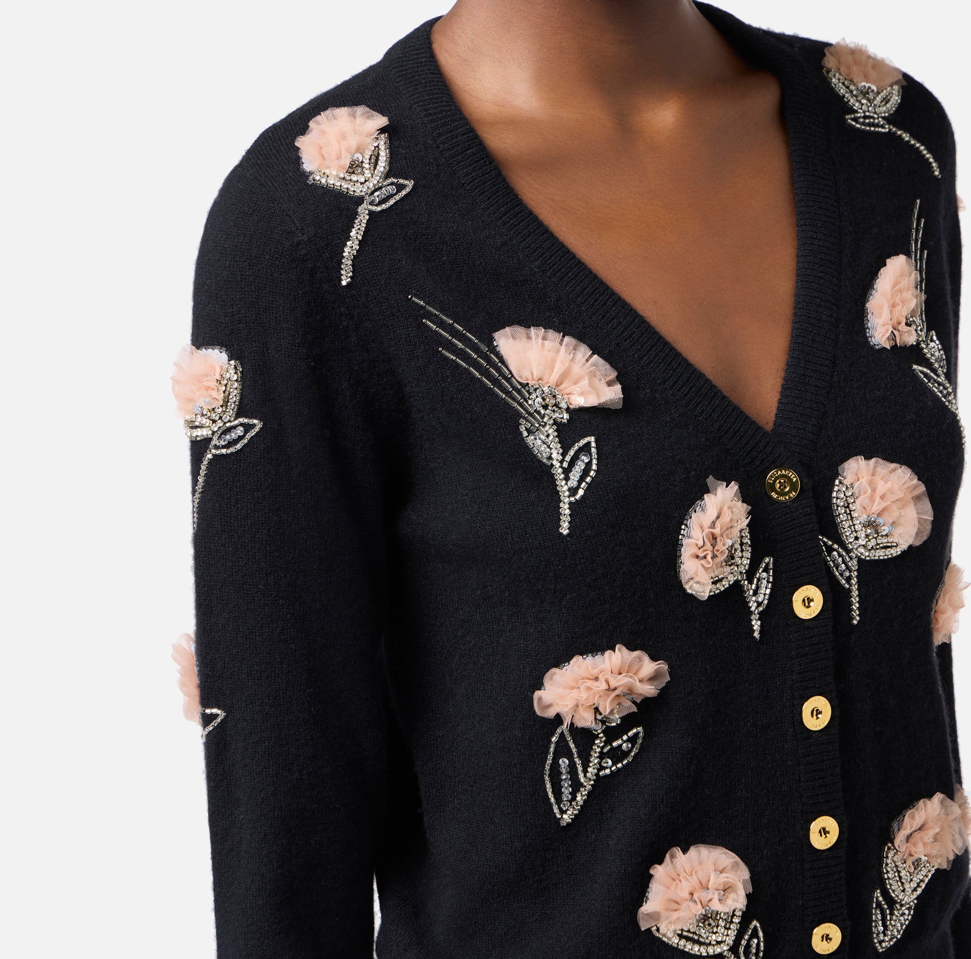 ELS-MK85S52 BLACK EMBROIDERED CARDIGAN
