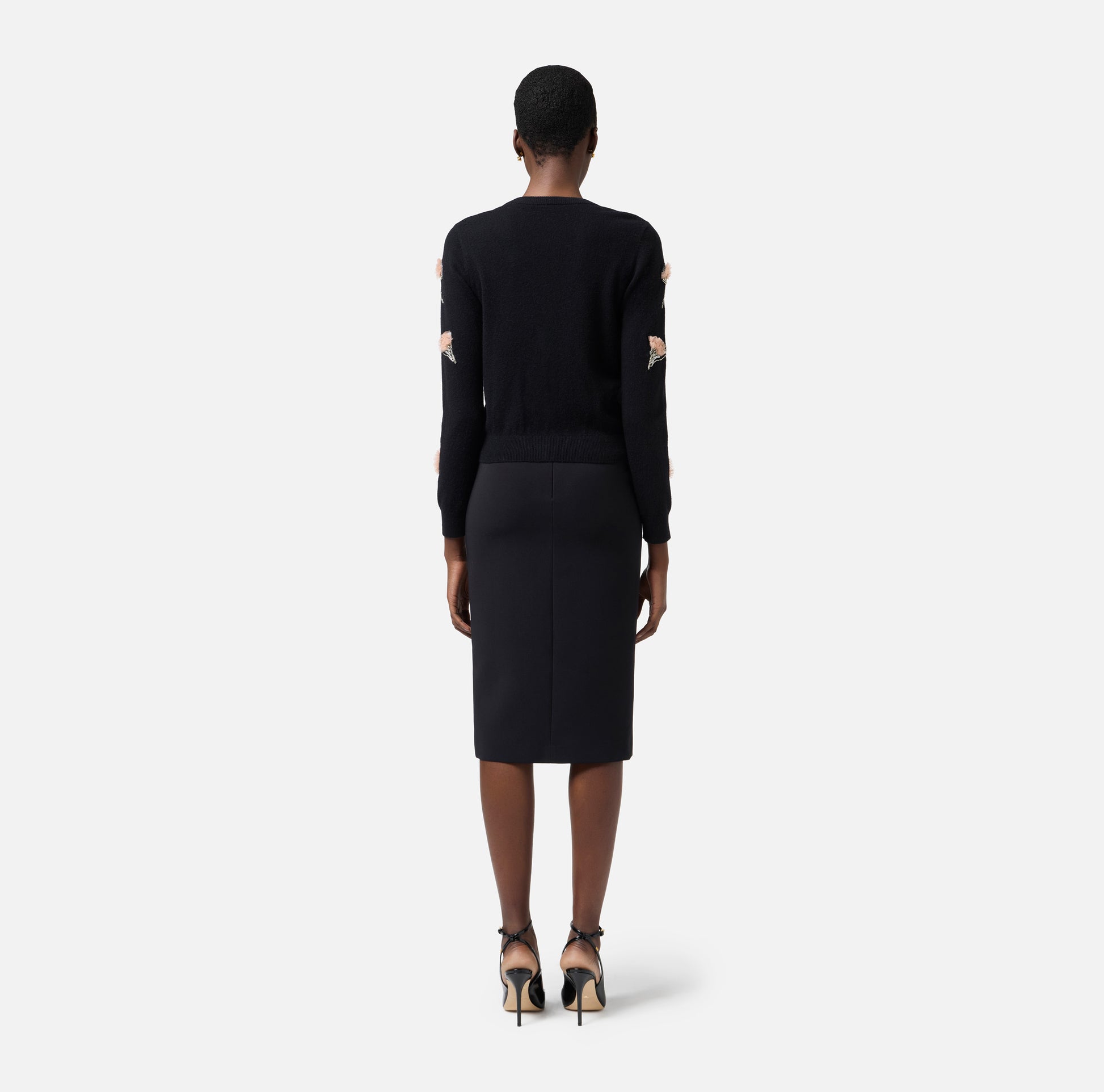 ELS-MK85S52 BLACK EMBROIDERED CARDIGAN