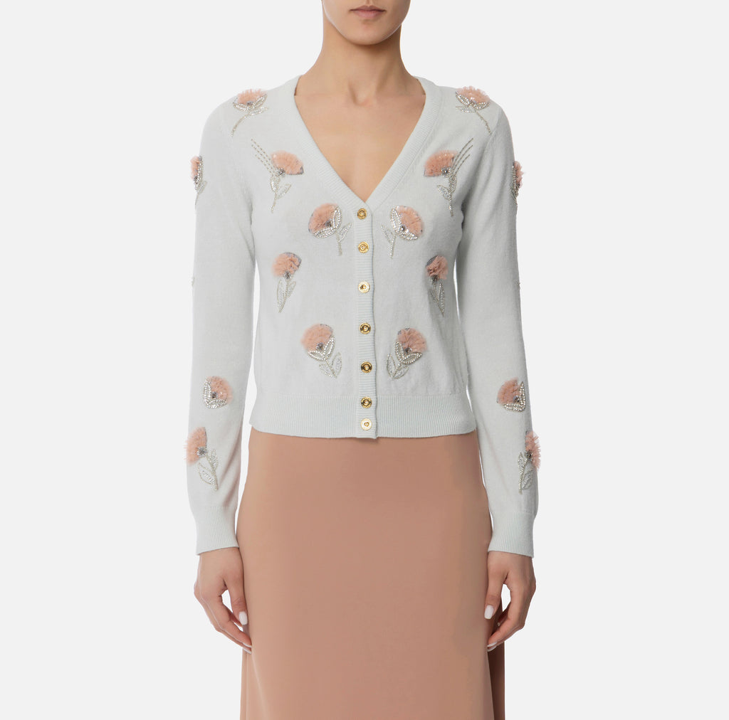 ELS-MK85S52 IVORY EMBROIDERED CARDIGAN
