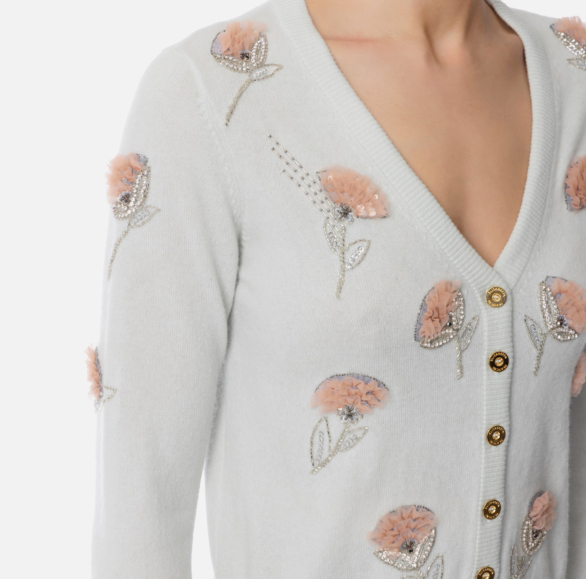 ELS-MK85S52 IVORY EMBROIDERED CARDIGAN