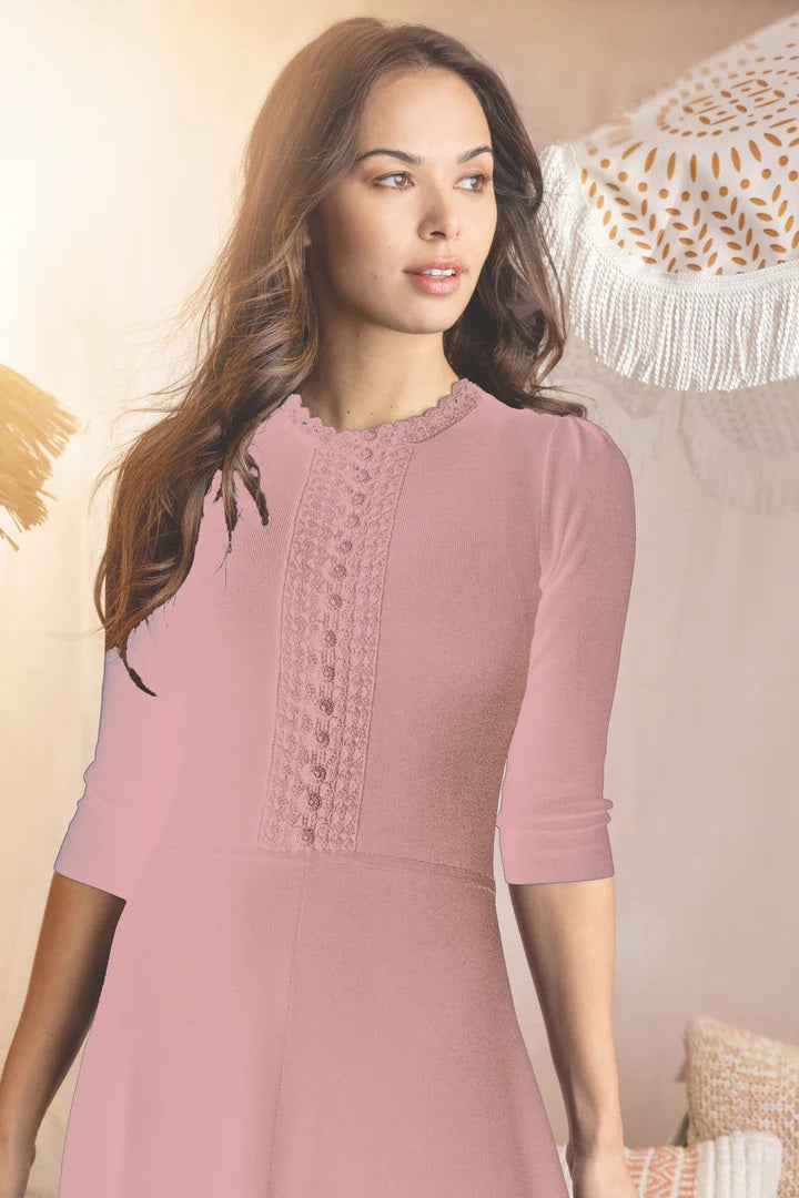 MUN-MN4008 IVORY LACE TRIM DRESS