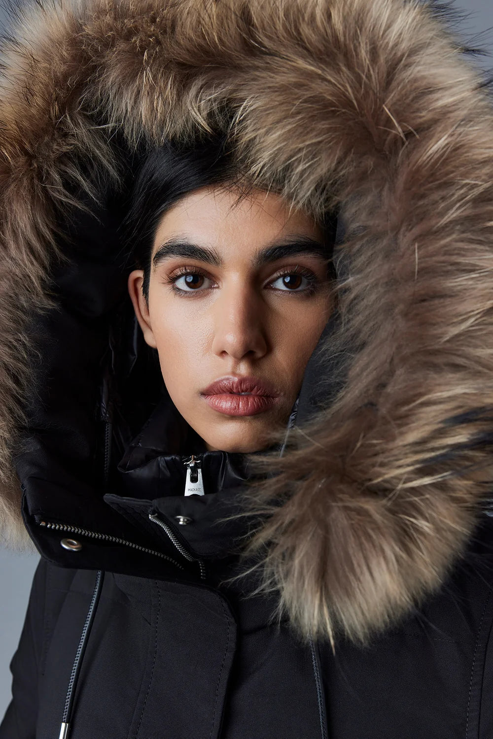 MKG-NEFI-F BLACK DOWN FUR TRIMMED JACKET