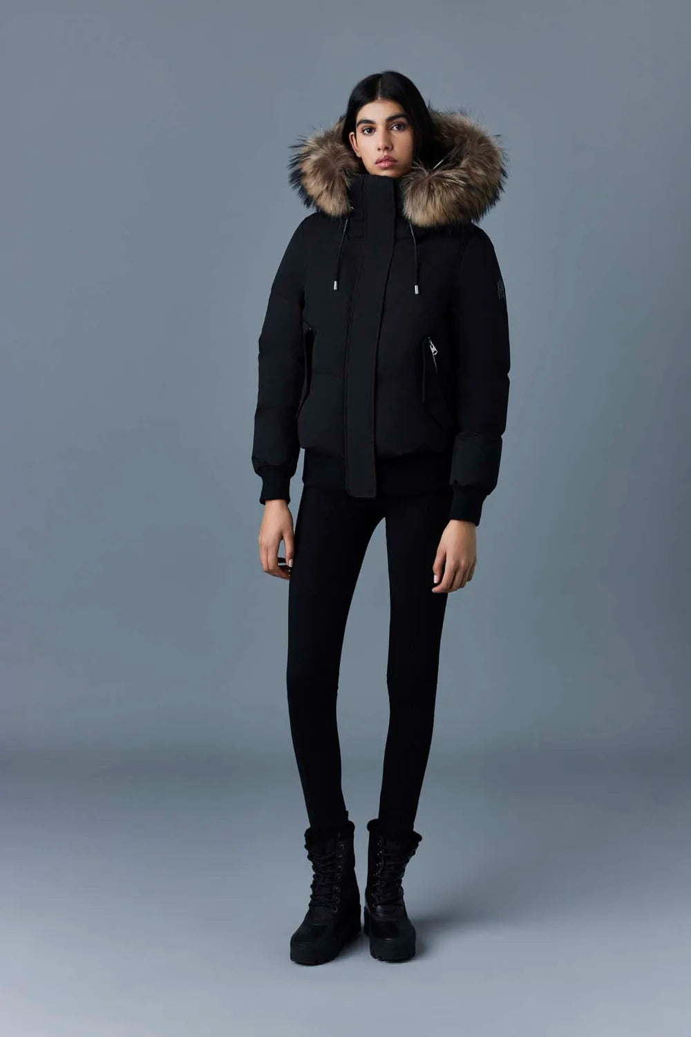 MKG-NEFI-F BLACK DOWN FUR TRIMMED JACKET