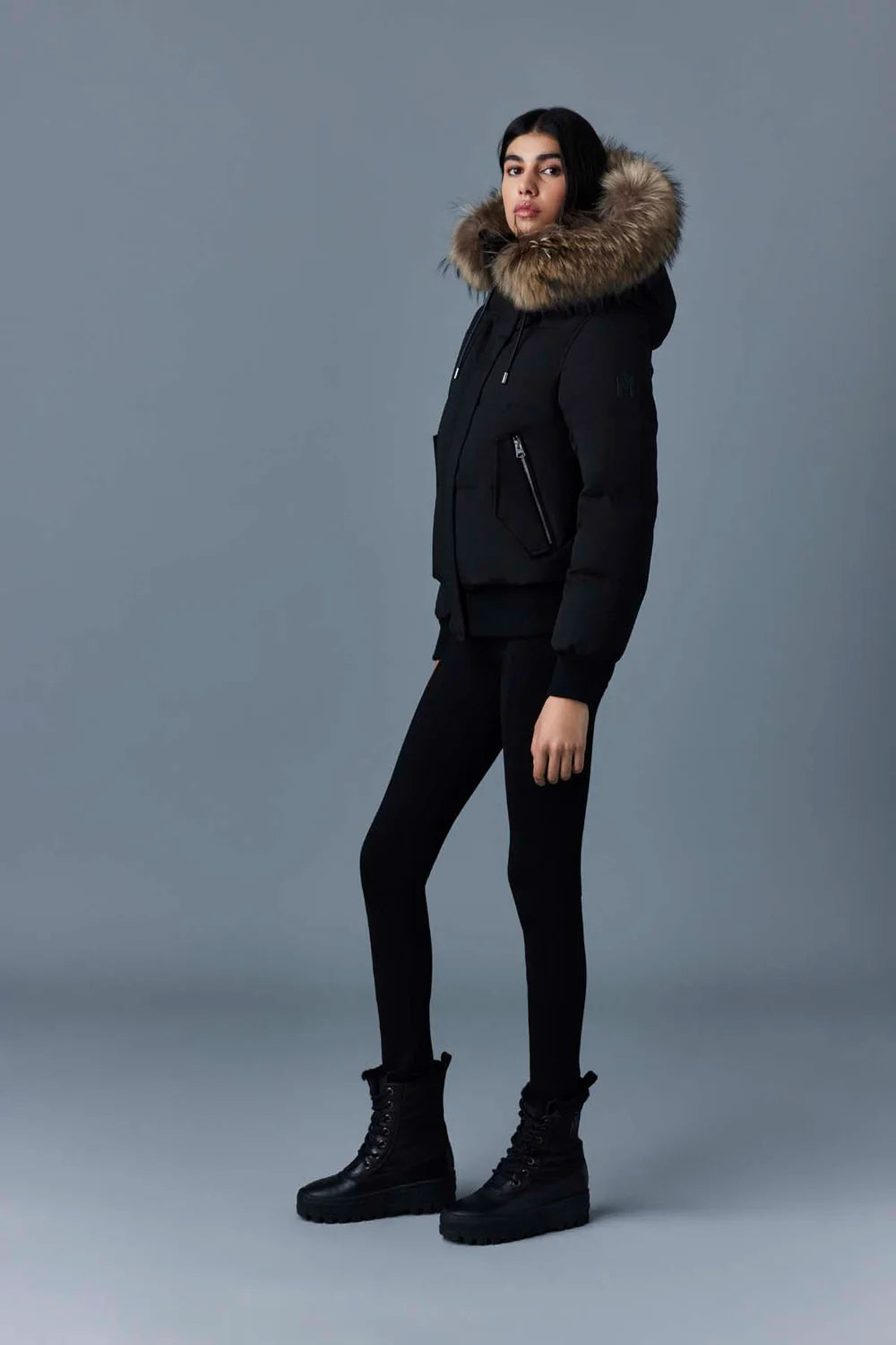 MKG-NEFI-F BLACK DOWN FUR TRIMMED JACKET