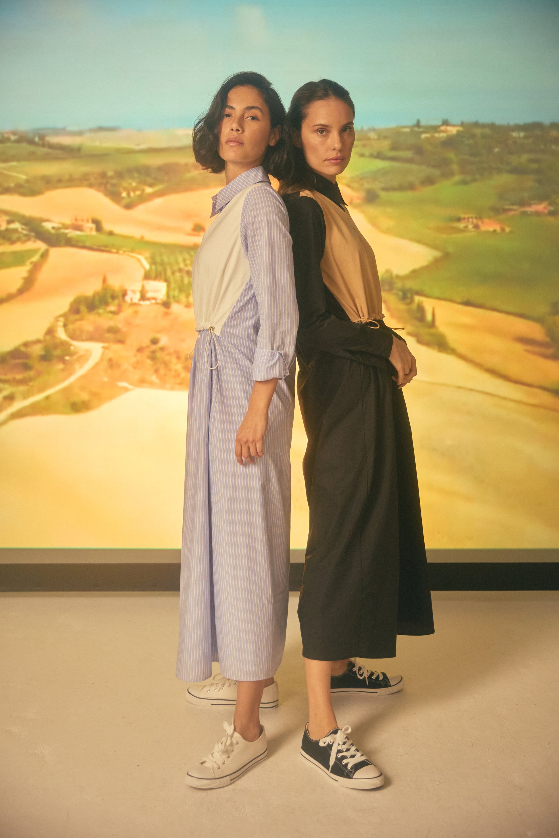 NOI-NR-379 BLACK&BEIGE STRIPE VEST DRESS