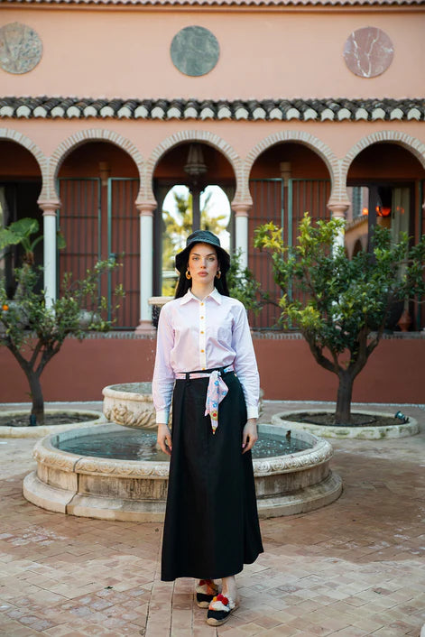 NOI-NR506B BLACK DENIM SCARF BELT SKIRT