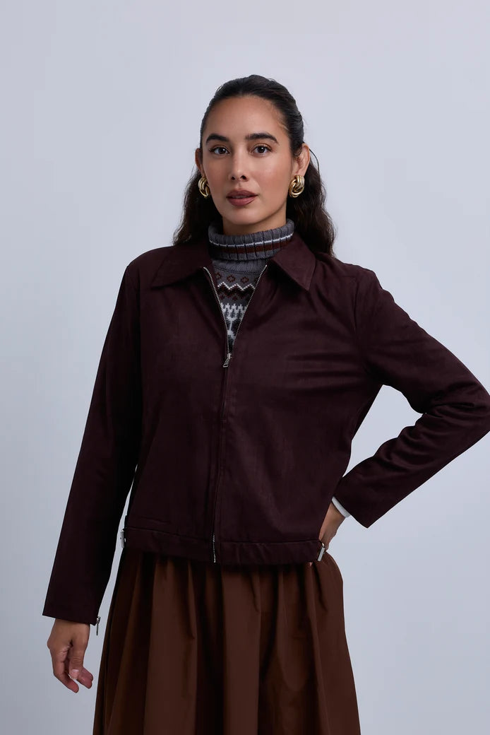 NOI-NR512 GREEN SUEDE ZIP JACKET