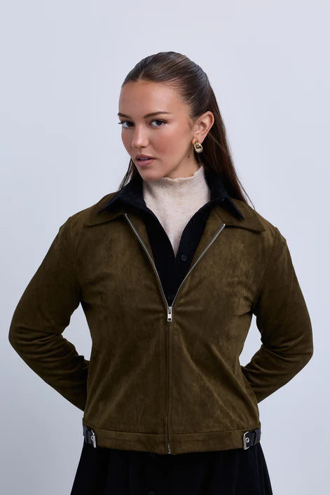 NOI-NR512 GREEN SUEDE ZIP JACKET