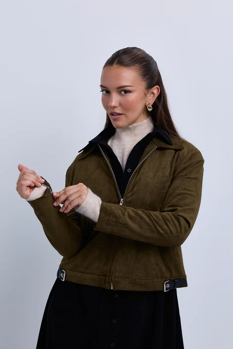 NOI-NR512 GREEN SUEDE ZIP JACKET