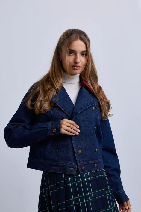NOI-NR514 BLUE DENIM&BURGANDY JACKET