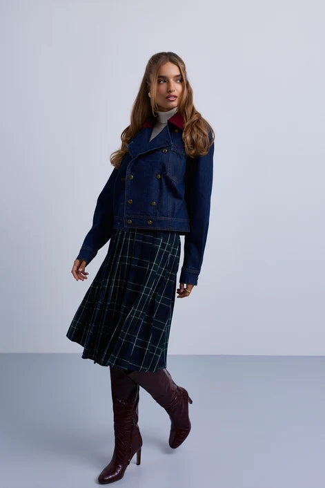 NOI-NR514 BLUE DENIM&BURGANDY JACKET