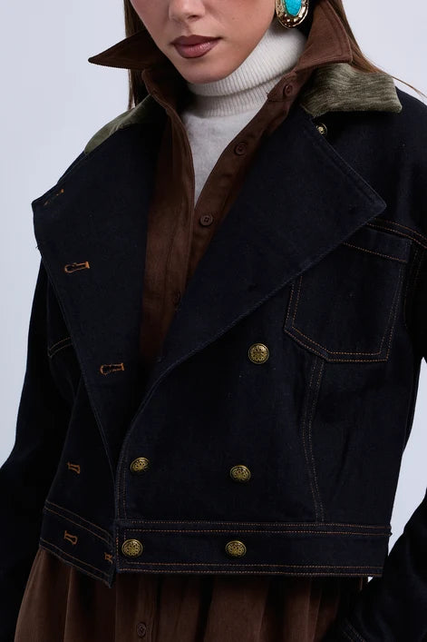 NOI-NR514 BLUE DENIM&BURGANDY JACKET