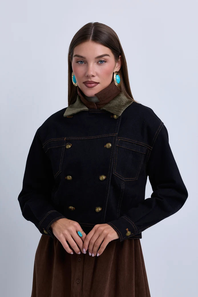 NOI-NR514 BLUE DENIM&BURGANDY JACKET