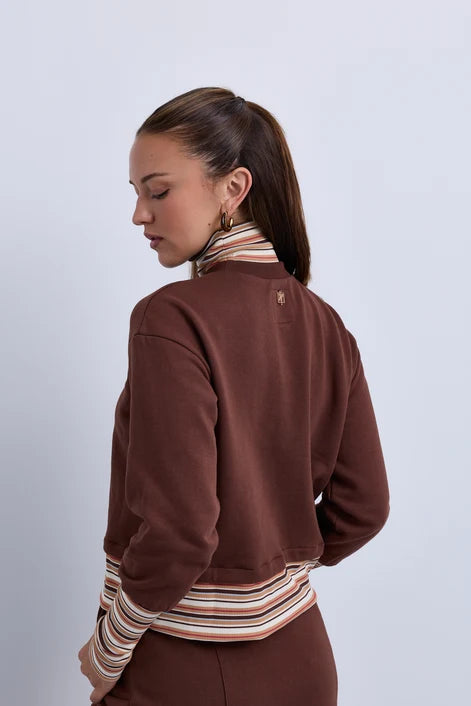 NOI-NR519 BLACK STRIPED NECK&BAND SWEATSHIRT