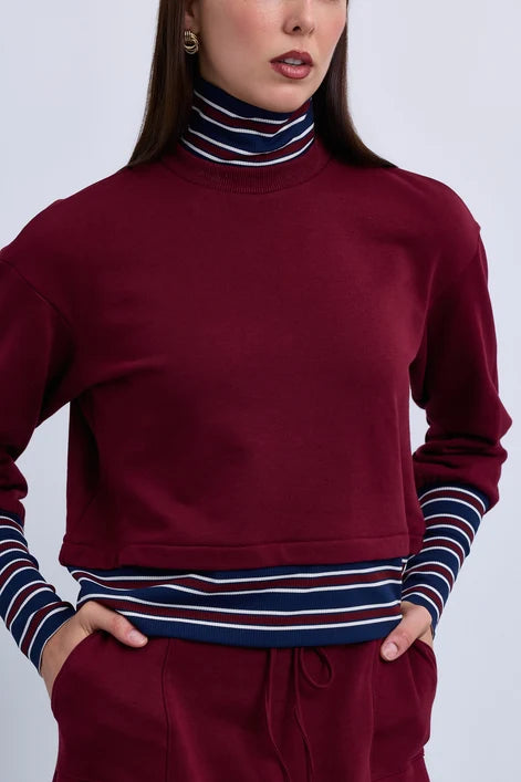 NOI-NR519 BLACK STRIPED NECK&BAND SWEATSHIRT