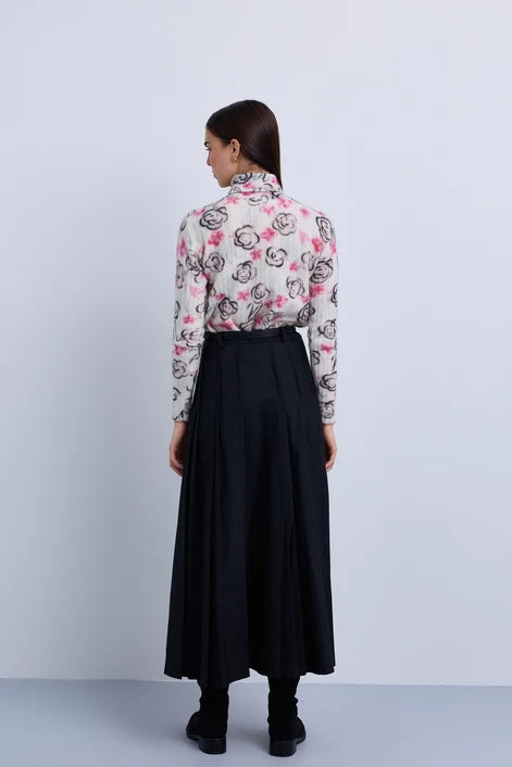 NOI-NR521 BROWN PLEATED WOOL BELT SKIRT
