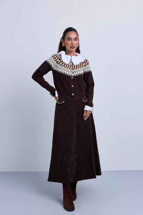 NOI-NR522 BROWN CHAIN POCKET SUEDE SKIRT