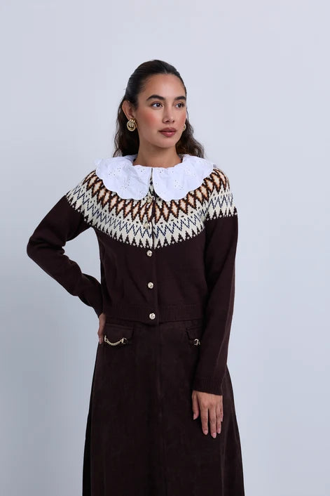 NOI-NR522 BROWN CHAIN POCKET SUEDE SKIRT