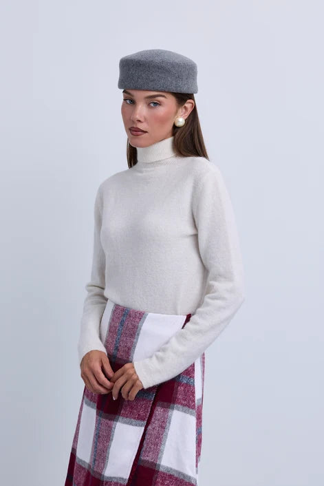 NOI-NR523 BURGANDY&IVORY PLAID SKIRT