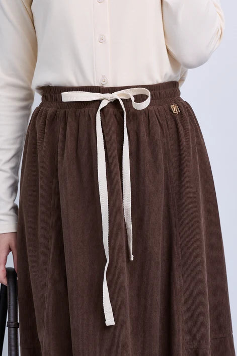 NOI-NR526 BROWN CORD SIDE PANEL SKIRT