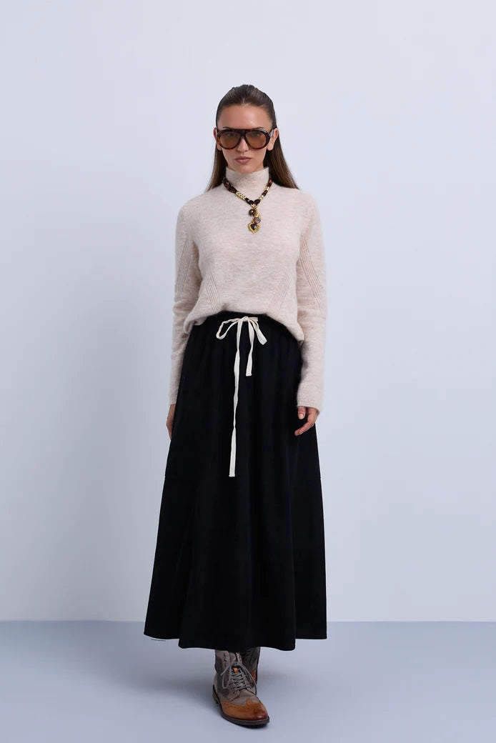 NOI-NR526 BROWN CORD SIDE PANEL SKIRT