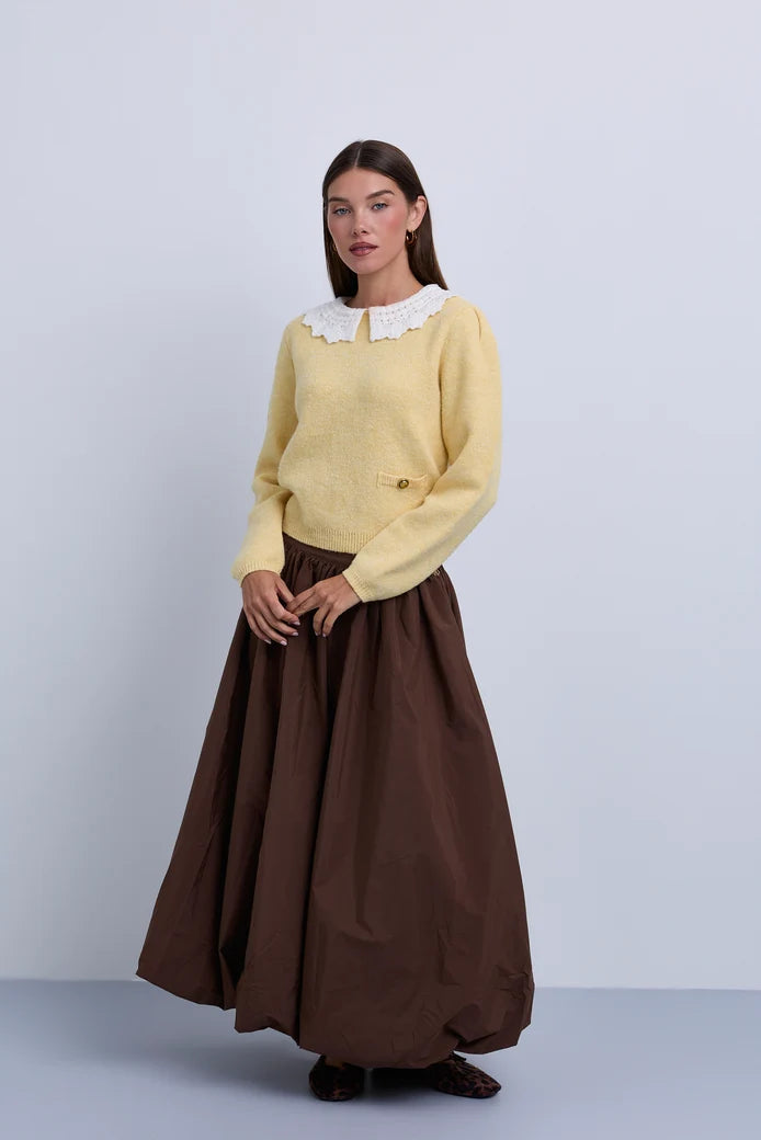 NOI-NR529 BROWN TAFFETA BUBBLE SKIRT