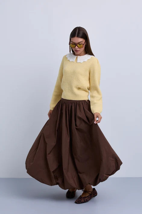 NOI-NR529 BROWN TAFFETA BUBBLE SKIRT