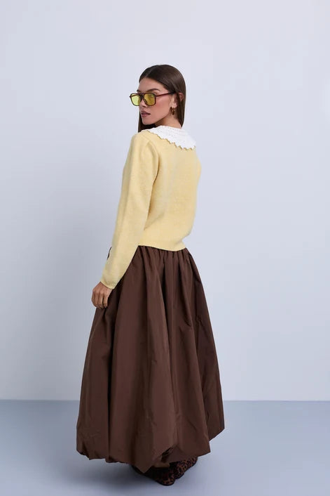 NOI-NR529 BROWN TAFFETA BUBBLE SKIRT