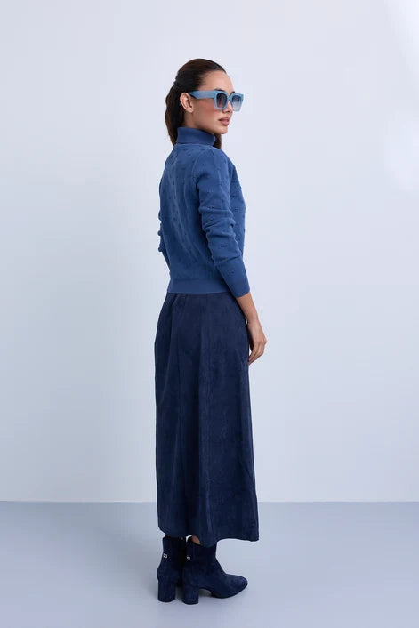 NOI-NR531S NAVY STRAIGHT SUEDE SKIRT