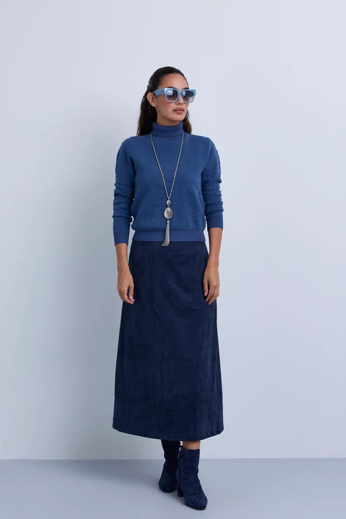 NOI-NR531S NAVY STRAIGHT SUEDE SKIRT