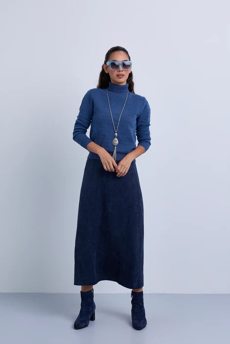 NOI-NR531S NAVY STRAIGHT SUEDE SKIRT