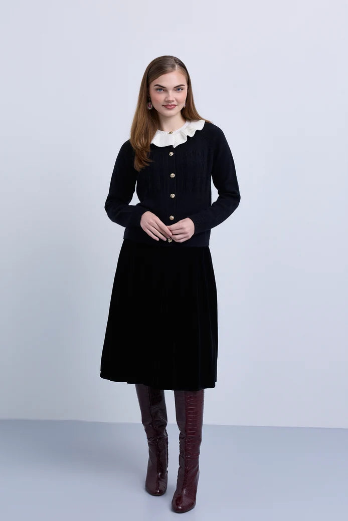 NOI-NR535 BURGUNDY VELVET BUCKLE SKIRT