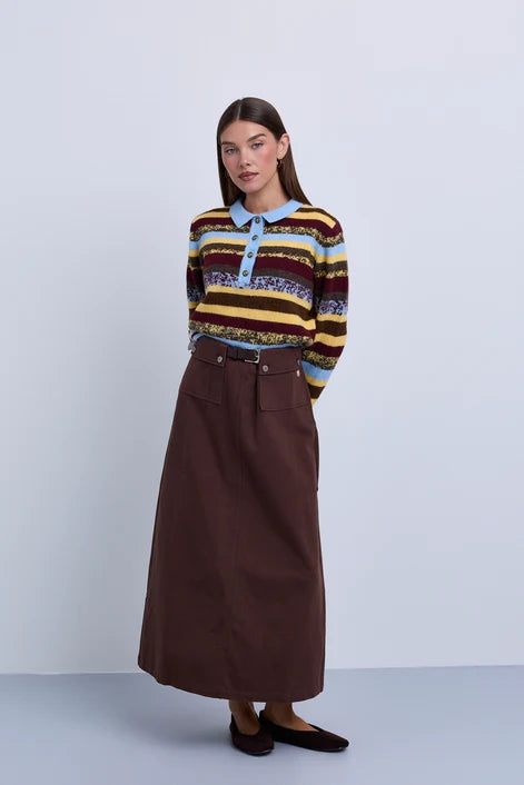 NOI-NR536 BLACK DENIM POCKETS SKIRT