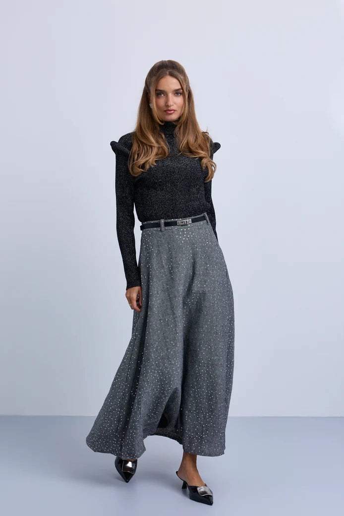 NOI-NR538 GREY TWEED CLASP BELT SKIRT