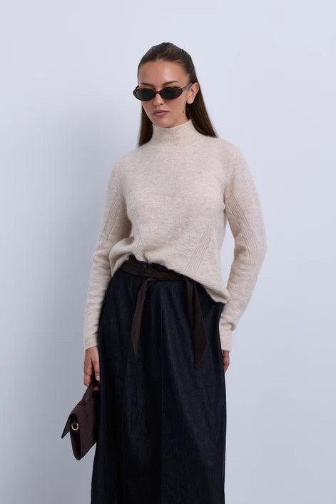 NOI-NR547 BLACK DENIM CORDUROY BELT SKIRT