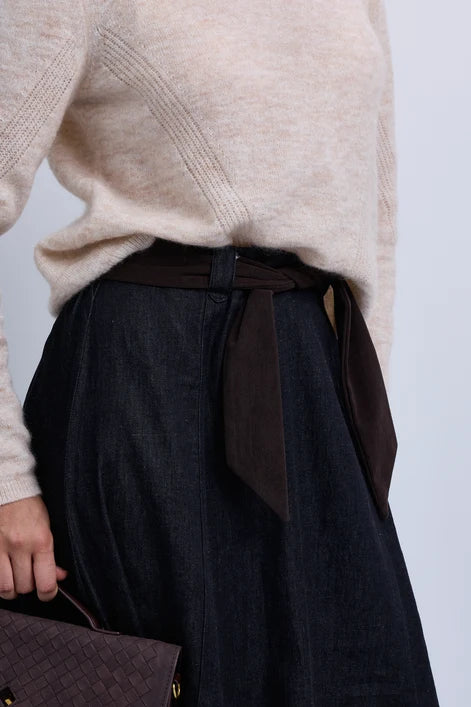 NOI-NR547 BLUE DENIM CORDUROY BELT SKIRT