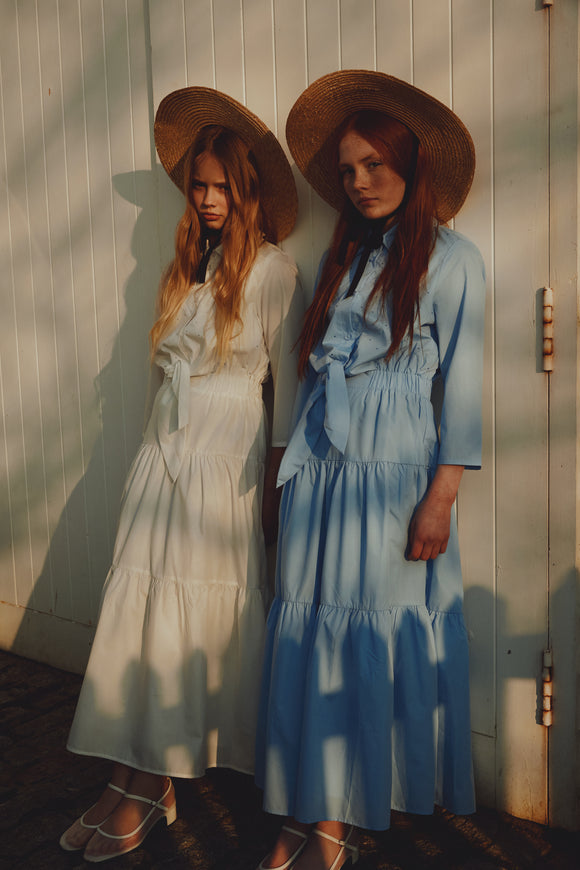 TEA-NRT-260 BLUE TIE LAYERED DRESS