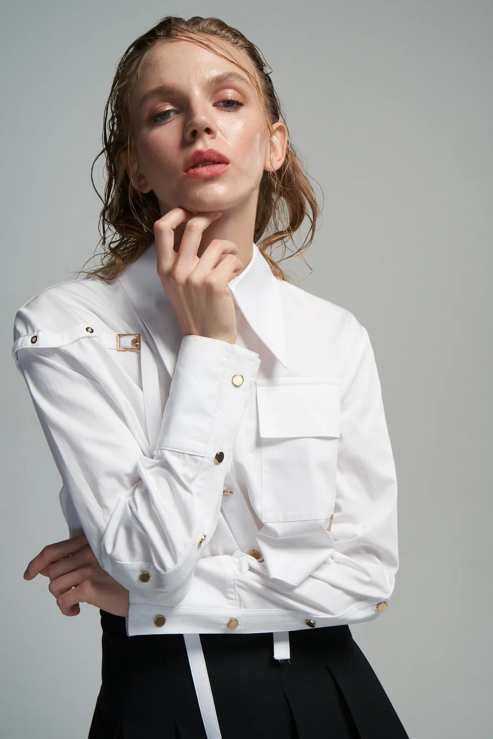 MAM-6531 WHITE BUTTON BLOUSE