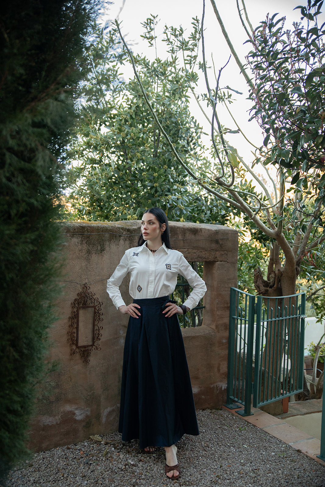 NOI-7413 NAVY WRAP TAFFETA SKIRT